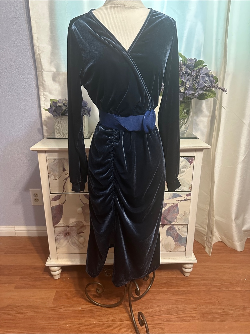 Ruched Blue Velvet
